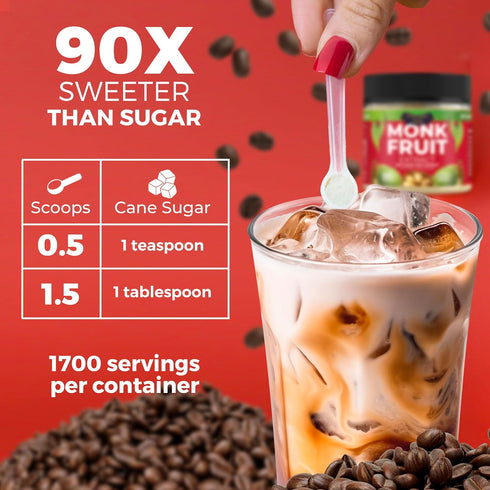 100% (90X 25% (3oz, 1700 Monk Fruit Extract Sweeter Than Sugar) Monk Fruit Sweetener No Erythritol, Sugar Substitute