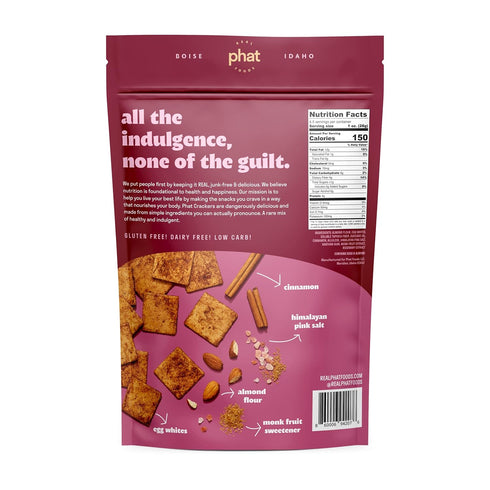 Pack 3 Cinnamon Almond Flour Crackers by Real Phat Foods - Low Carb, Gluten-Free Keto Snack - of (Sweet Cinnamon