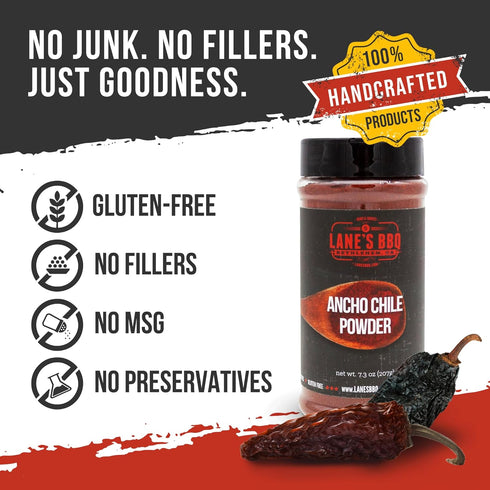 Lane's Ancho Chile Powder Spice, All-Natural Seasoning with Sweet & Smoky Flavor, 7.3 Oz