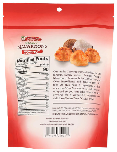 Organic Coconut Macaroons by Jennies, 5.25oz | Dairy Free | Peanut Free | Gluten Free | Individually Wrapped