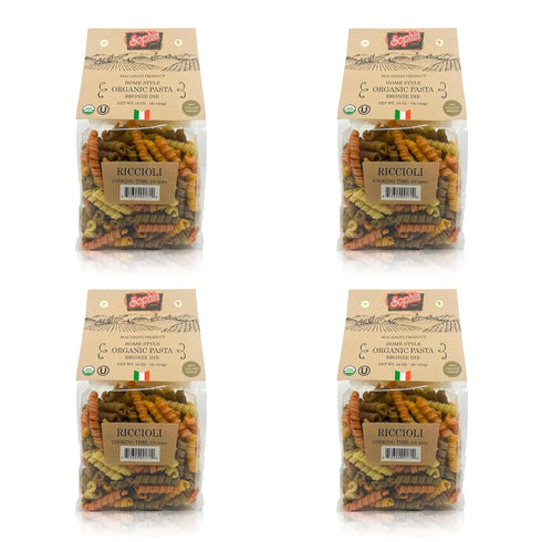 Sophia Foods Four-Color Bronze Dye Riccioli Pasta, 1lb Bag (4-Pack) - Organic,