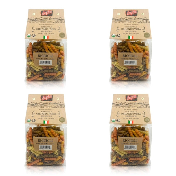 Sophia Foods Four-Color Bronze Dye Riccioli Pasta, 1lb Bag (4-Pack) - Organic,
