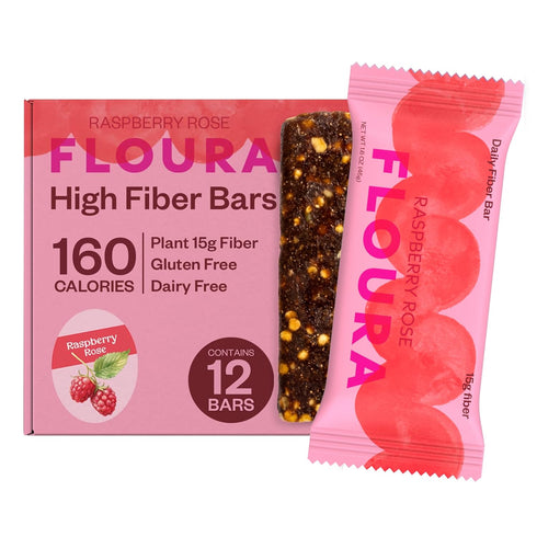 Floura Raspberry Rose Fruit-Forward Fiber Bars High Fiber, Vegan, Gluten & Dairy