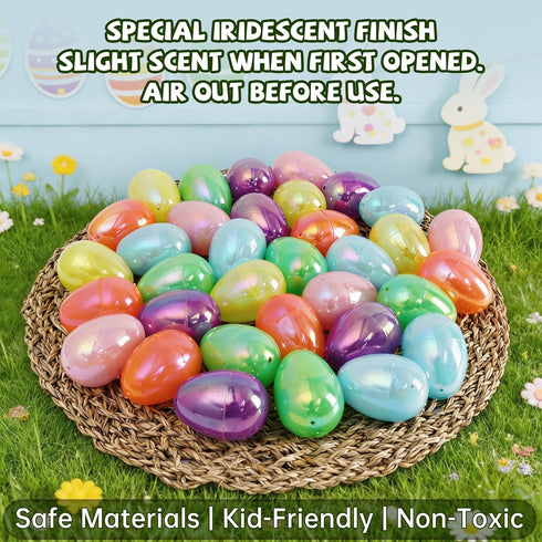 MGparty 72 2.3" Pcs Fillable Easter Eggs Bulk, Iridescent Plastic Easter Eggs Empty for Easter Egg Hunt, Basket