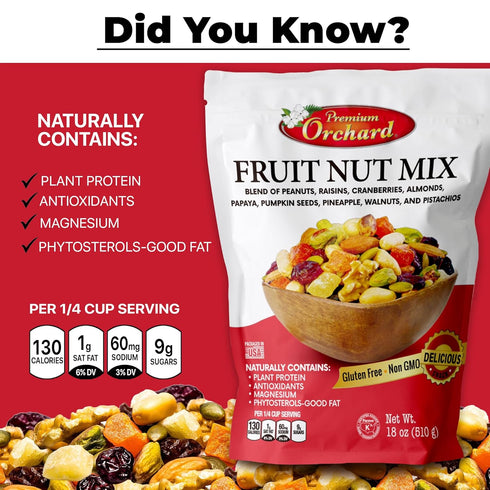 18oz FRUIT NUT MIX TRAIL MIX by PREMIUM ORCHARD - Gourmet Trail Mix Bulk Blend of Mixed Nuts & Dried Fruit - Healthy