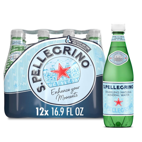 S.Pellegrino Sparkling Natural Mineral Water, Plastic Bottles, 16.9 Fl Oz (Pack of