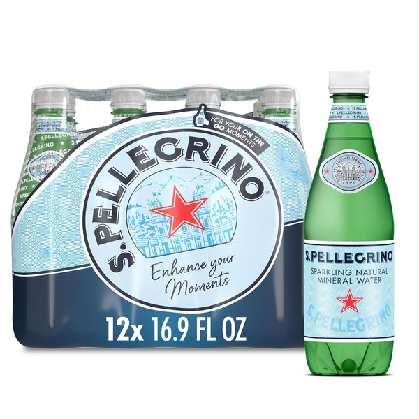 S.Pellegrino Sparkling Natural Mineral Water, Plastic Bottles, 16.9 Fl Oz (Pack of