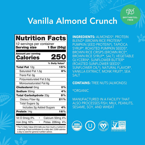 1.98-Ounce (Pack 12) ALOHA Organic Plant Based Protein Bars, Vanilla Almond Crunch, Bars
