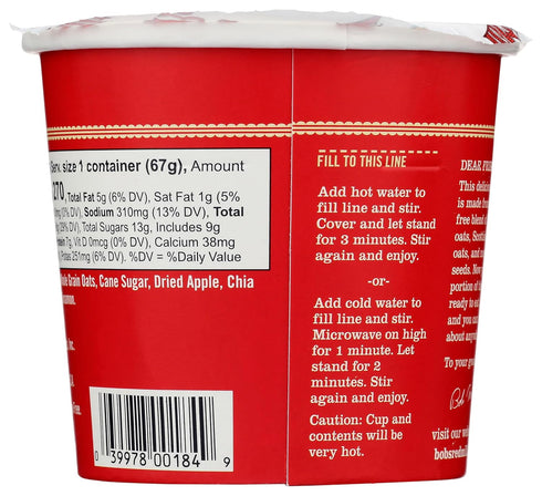 Bob's Red Mill Apple & Cinnamon Gluten Free Oatmeal Cup (Single Serve)
