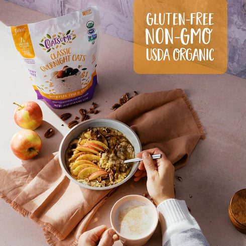 7g 2 lb 8 oz (40oz) Oatsome Organic Overnight Oats with Chia, Flax, & Hemp, Gluten-Free Oatmeal with of Protein, Bag