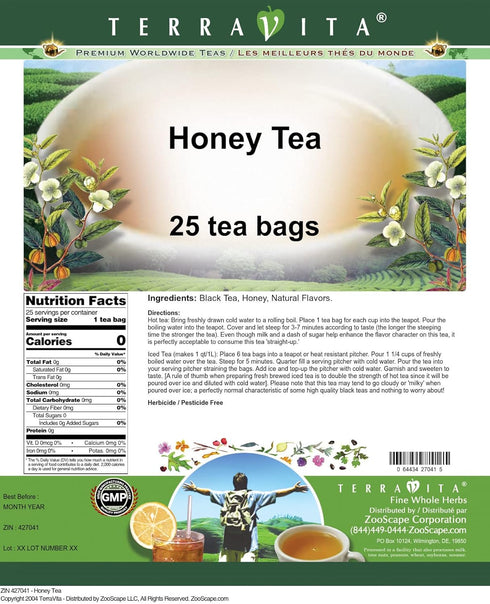 Terravita (25 427041) 2 Pack Honey Tea tea bags, ZIN: