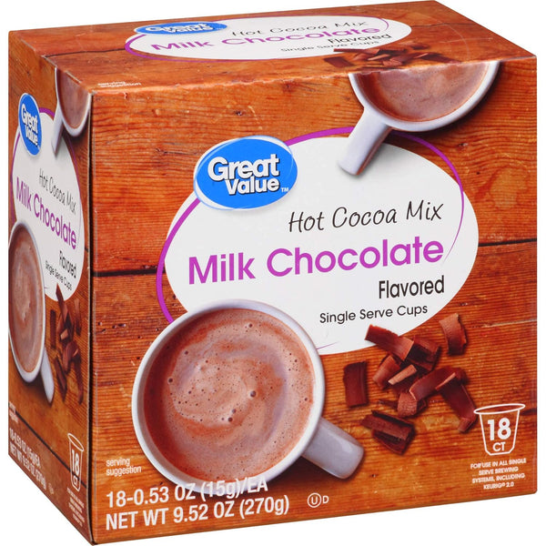 Great Value Milk Chocolate Hot Cocoa Mix Single Serve Cups, 18 Count