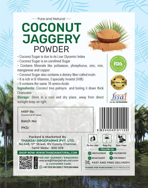 Thanjai Natural 500gram 100% Coconut Jaggery Powder Unrefined Natural No Preservatives Traditional Method Made