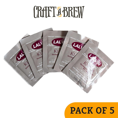 Craft A Brew - Lalvin K1-V1116 Wine Yeast, Neutral Dry Wine Yeast for Traditional or Fruit Wines, 5 Pack