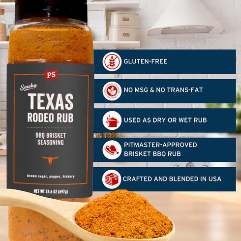 24.6oz PS Seasoning Texas-Style Brisket Rodeo Rub- Dry BBQ Rubs and Spices for Grilling, Smoking, Roasting- Smoky Texas