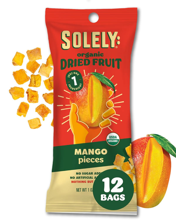 SOLELY - Organic Dried Fruit Mango Pieces (1 Box, 12 Single Serving