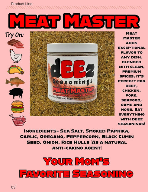 Deez Seasonings Meat Master - Premium Seasoning for Beef, Chicken, Pork, and Veggies, Bold Flavor, All-Natural, No