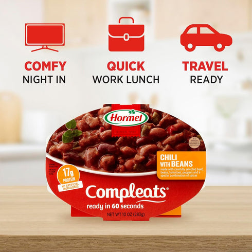 10 (Pack 6) HORMEL COMPLEATS Chili with Beans Microwave Tray, Ounces