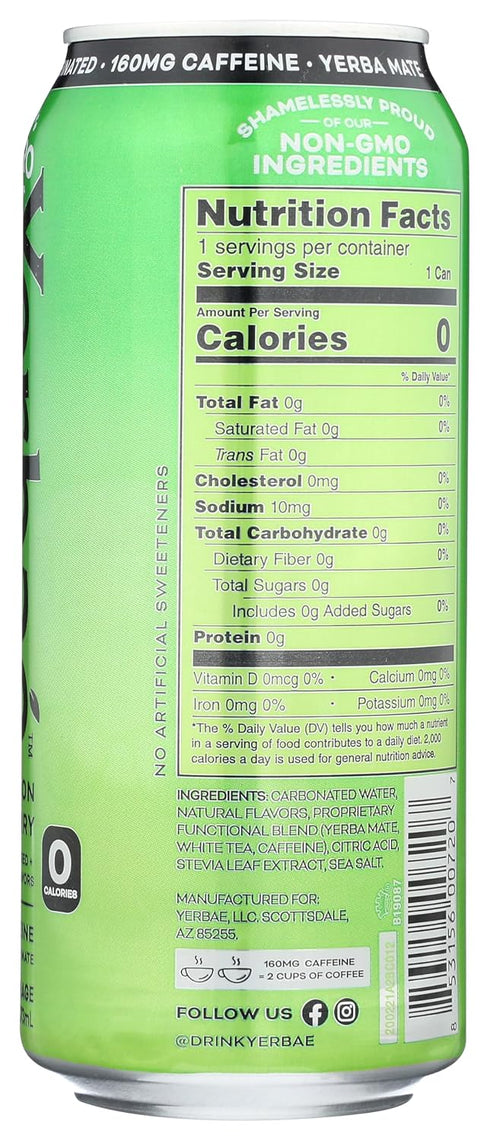 16 (Pack 12) Yerbae Sparkling Water with Yerba Mate Tea - Watermelon Strawberry, ounce
