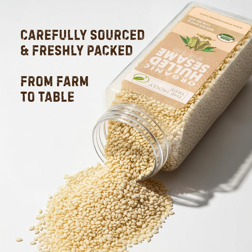 THE HOLLY TREE 18 oz Organic Hulled Sesame Seeds - White Sesame Seeds Organic - For Cooking, Baking and Garnishing