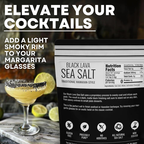 14 Oz Black Lava Hawaiian Sea Salt Infused with Activated Charcoal Hawaiian-Style Black Salt for Seasoning, Grilling