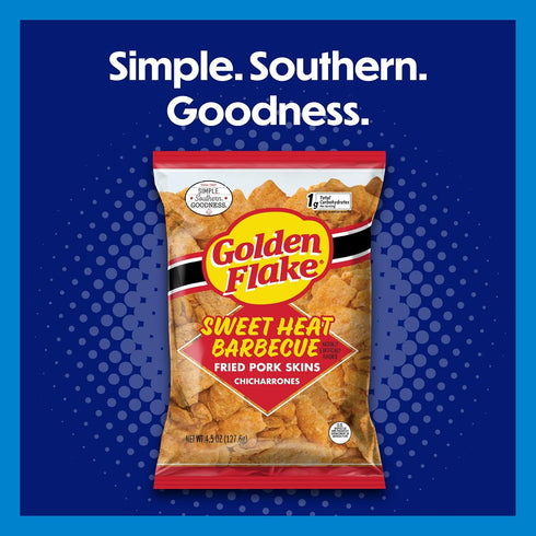 4 oz (Pack 12) Golden Flake Sweet Heat Pork Rinds, Bags of Spicy-Sweet Crunchy Pork Skins Gluten-Free, Keto Snack