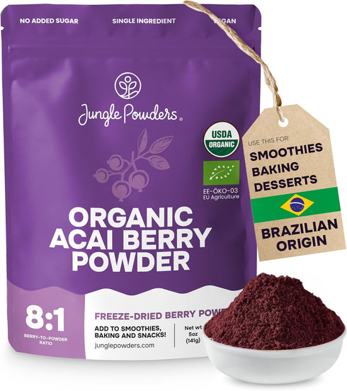 Jungle Powders Organic Acai Powder 5 Ounce Bag Freeze Dried Acai Berry