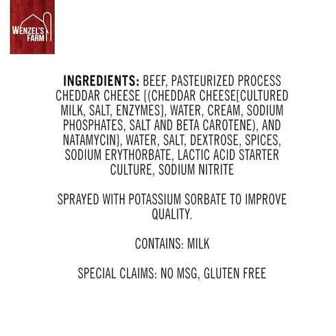 32 (16 packs 2) Wenzels Farm Beef with Cheddar Sticks Snack Sticks Flavorful, Naturally Smoked High Protein, Low Carb