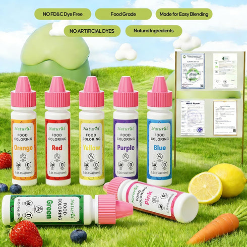 7 Set 10ml, 0.35oz/Bottles Natural Food Coloring Colors FD&C Dye Free & No Artificial Dyes Baking Supplies, Vibrant