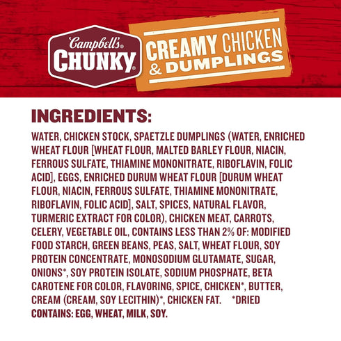16.3 Oz 8) Campbell's Chunky Soup, Creamy Chicken and Dumplings Soup, Can (Case
