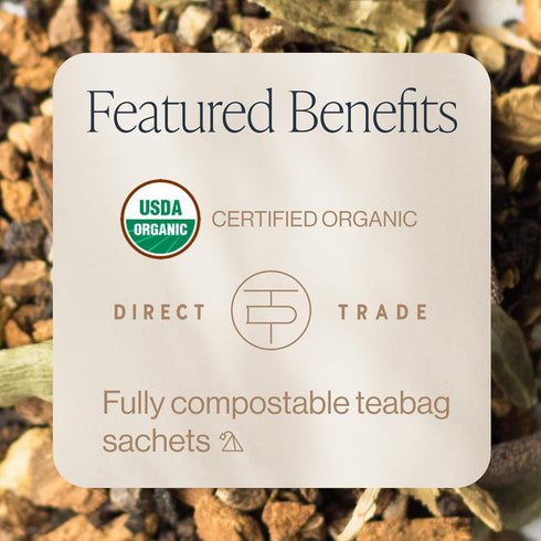 50 Count Rishi Tea Masala Chai Black Sachet Tea Bag Blend - Organic, Assam with Whole Spices, Energizing & Caffeinated