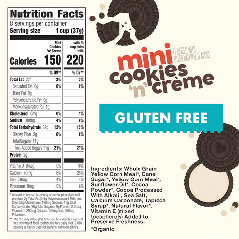 10.7 oz Cascadian Farm Organic Mini Cookies 'n' Crme, Gluten Free Cereal, Made with Whole Grain, Non-GMO