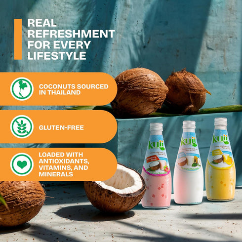 Pack 12 Count 9.8 oz Kuii Coconut Milk Drink Variety with Original Coconut, Strawberry & Mango Flavors Refreshing