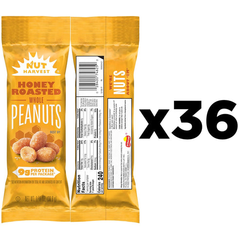 Peanuts,1.375 oz (36 Pack) Nut Harvest, Honey Roasted Bag