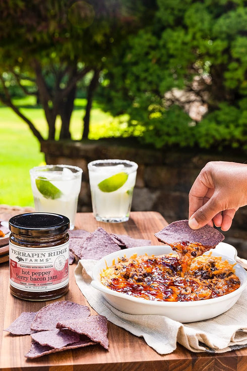 10.5 oz Terrapin Ridge Farms Hot Pepper Berry Bacon Jam - Sweet & Spicy Blend of Raspberries, Strawberries, Roasted Red