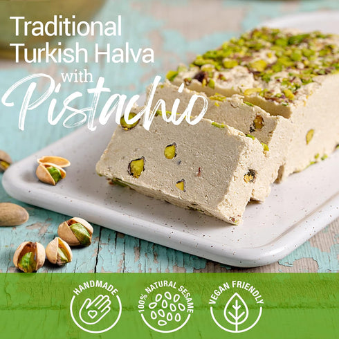 15.2 Little Caria Traditional Halva with Pistachio | ounces | Vegan, Gluten-free Mediterranean Dessert