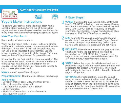 Cutting Edge Cultures 24 2 Packets 1 Easy Greek Yogurt Starter by Creamy, Healthy, Homemade Yogurt in Just Hours No