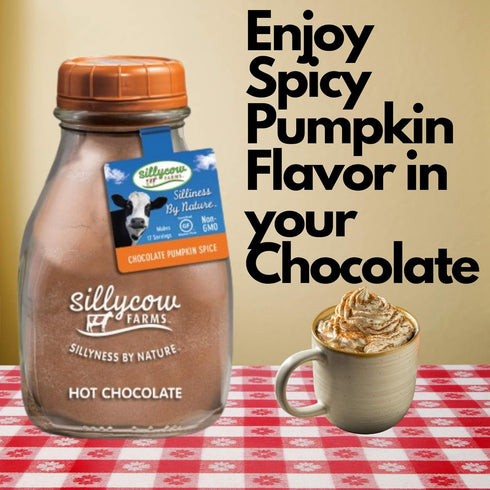 Packaging 16.9 oz Pack 6 Sillycow Farms Hot Cocoa Pumpkin Spice Mix Rich Chocolate Delight Gluten Free Non GMO Dairy