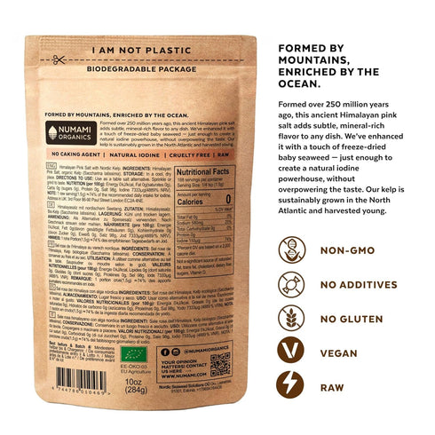 Packaging 10oz Himalayan Pink Salt with Nordic Kelp Naturally Iodized salt for everyday use in Plastic-Free | Coarse