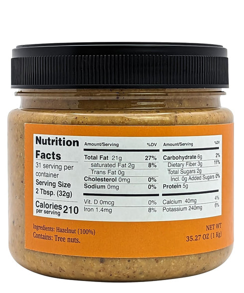 35 Oz (1kg) 100% Nutural World - Crunchy Hazelnut Nut Butter - Pure/Single Ingredient - Great Taste Award winner