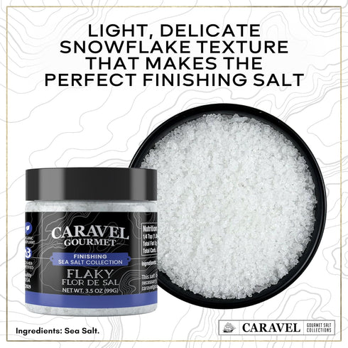 3-Pack 3.5 oz 2 oz Pinch Flaky Sea Salt Gift Bundle - Fleur de Sel, Black Pyramid, & Pyramid Flake Salt for Finishing