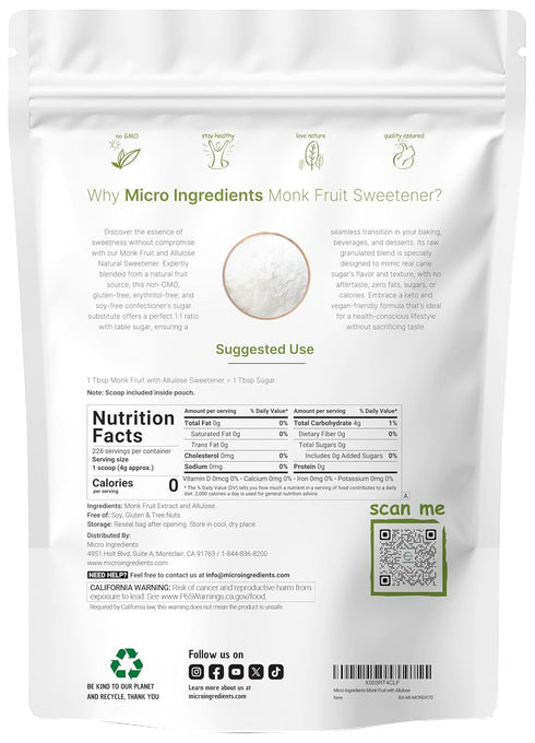 2 lbs 1:1 Monk Fruit Sweetener with Allulose, | No Erythritol | No Aftertaste, White Sugar Substitute, Keto & Vegan