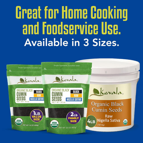 Packed 4 lb Kevala Organic Black Cumin Seeds - Nigella Sativa Seeds for Cooking and Baking at Home, Ready to Eat