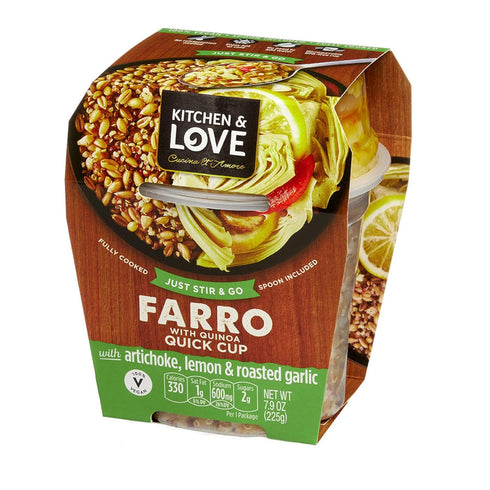 7.9 Oz (6-Pack) Kitchen & Love Cooked Farro, Artichoke Lemon & Roasted Garlic, Ready to Eat, Quick Cups, Shelf Stable