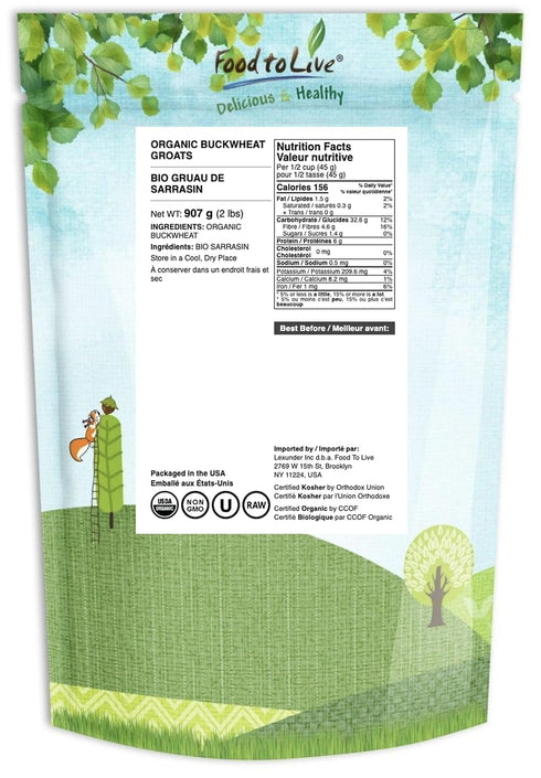 2 Food to Live Organic Buckwheat Groats, Pounds Whole Grain Buckwheat Seeds by Food to Live. Hulled, Non-GMO, Kosher