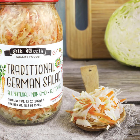 Set- 32 Oz Healthy Veggie Lovers Includes Four Jars of Marinated Peppers, Sweet Cucumber Salad, Red Cabbage, and German
