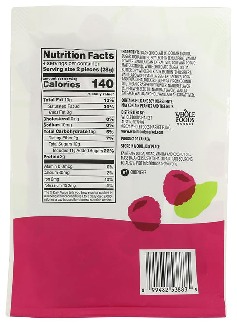 365 by Whole Foods Market 8 Count, 0.5 OZ Raspberry Filled Dark Chocolate Square