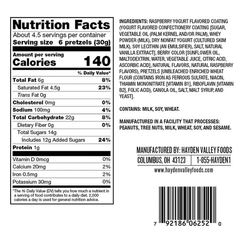 5 oz (Pack 3) Hayden Valley Foods Raspberry Yogurt Flavored Covered Pretzels | Bags of | No Artificial Flavors