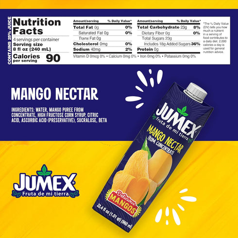 32.4oz, 12 Pack Jumex Mango Nectar - Mango Juice Nectar Made with Fresh Fruit Puree - Tropical Fruit Juice Concentrate