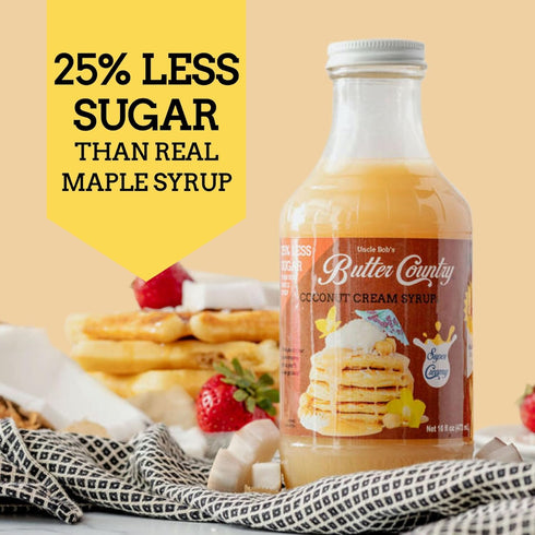 Country 16 oz Bottle/2 Pack Uncle Bob's Butter Rich & Creamy Coconut Syrup for Pancakes and Waffles, Less Sugar, No
